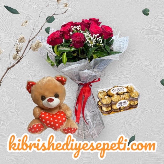 11 Kırmızı Gül Buketi Ayıcık ve Çikolata